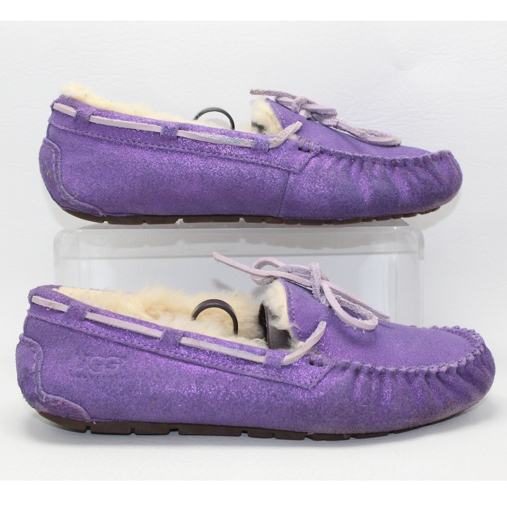 UGG Dakota Purple Glitter Suede Moccasin Slippers 3355 Womens 7